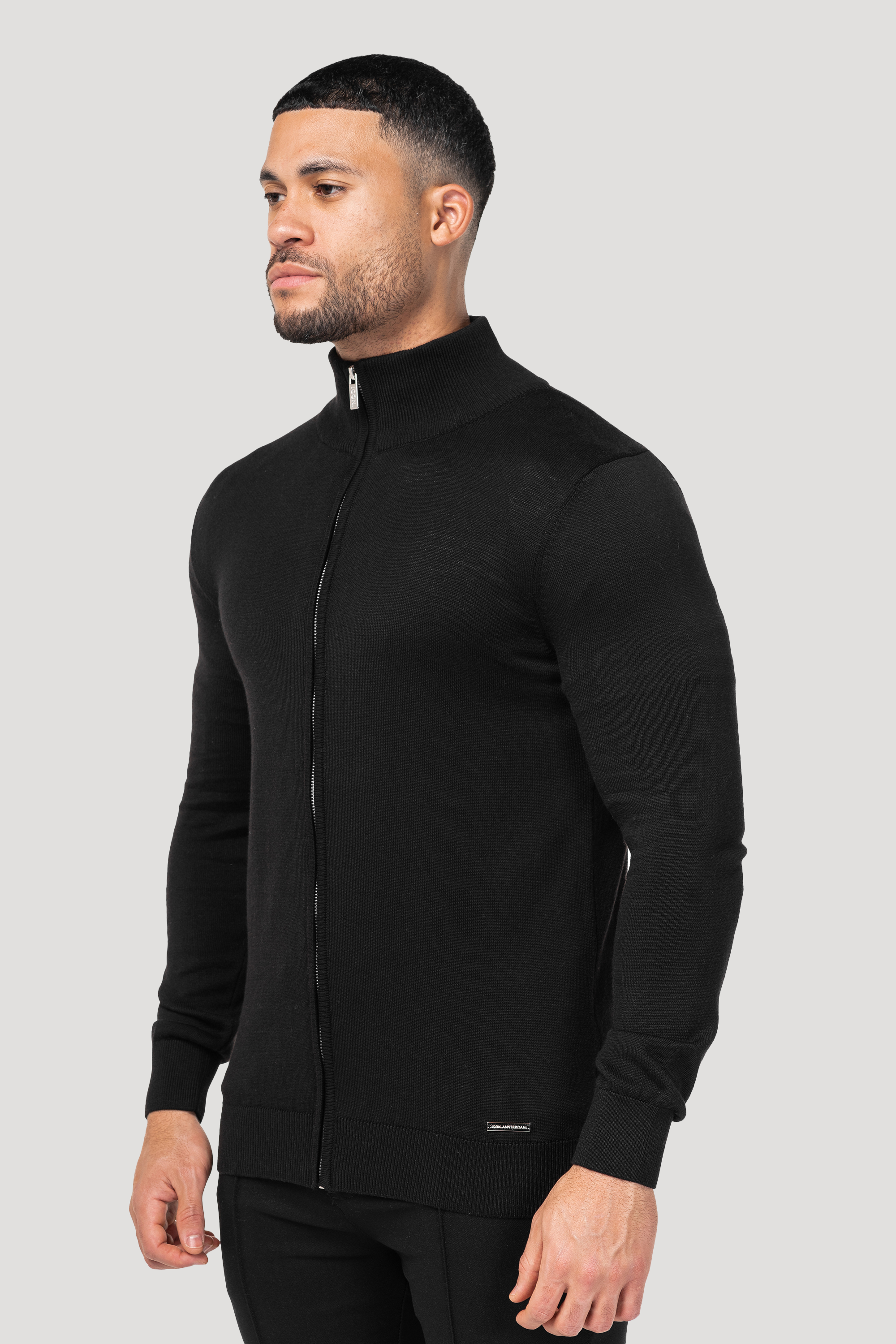 THE SANTONI FULL ZIP SWEATER - BLACK - ICON. AMSTERDAM