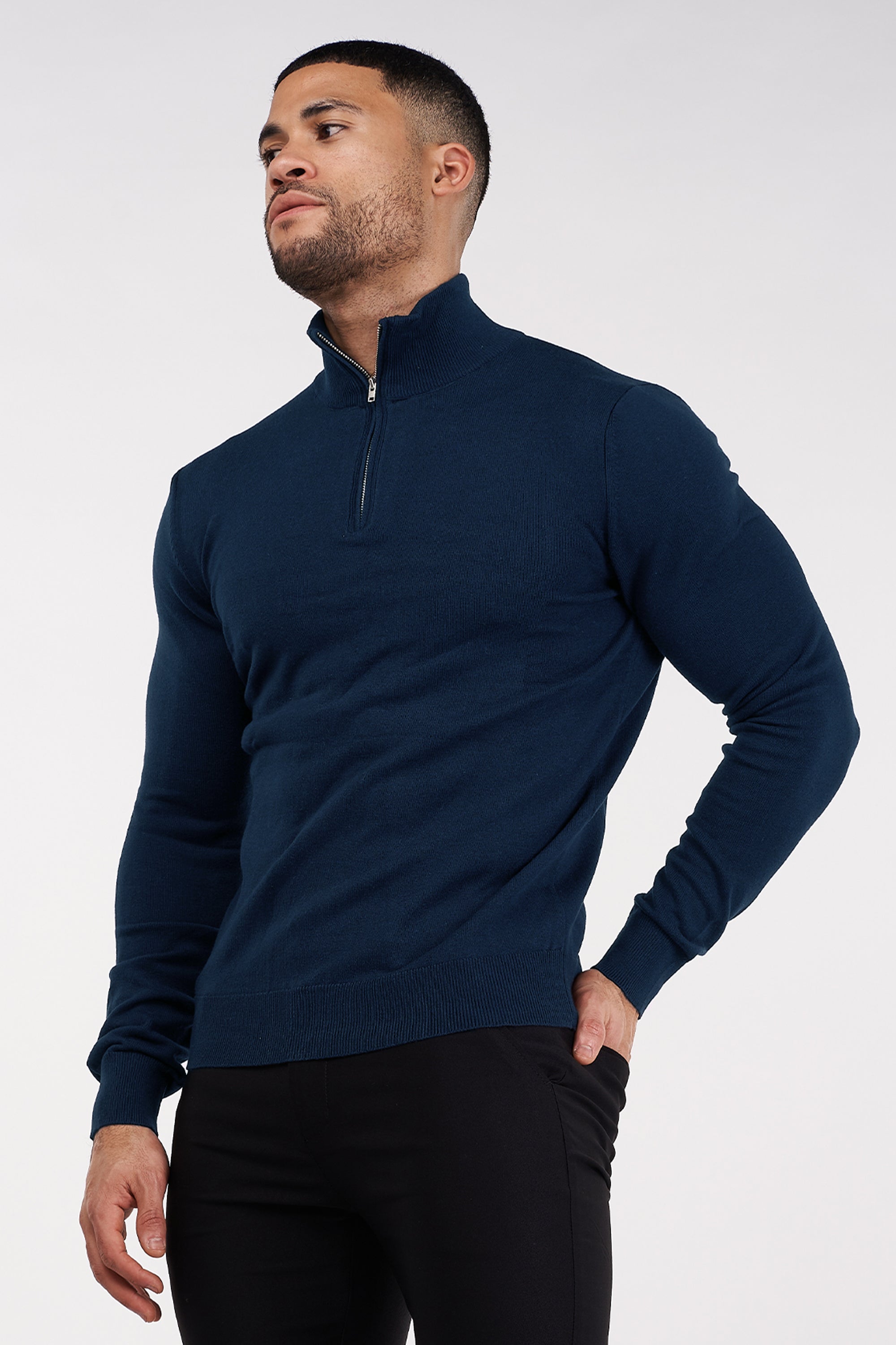 THE SANTONI - HALF ZIP SWEATER - BLUE - ICON. AMSTERDAM