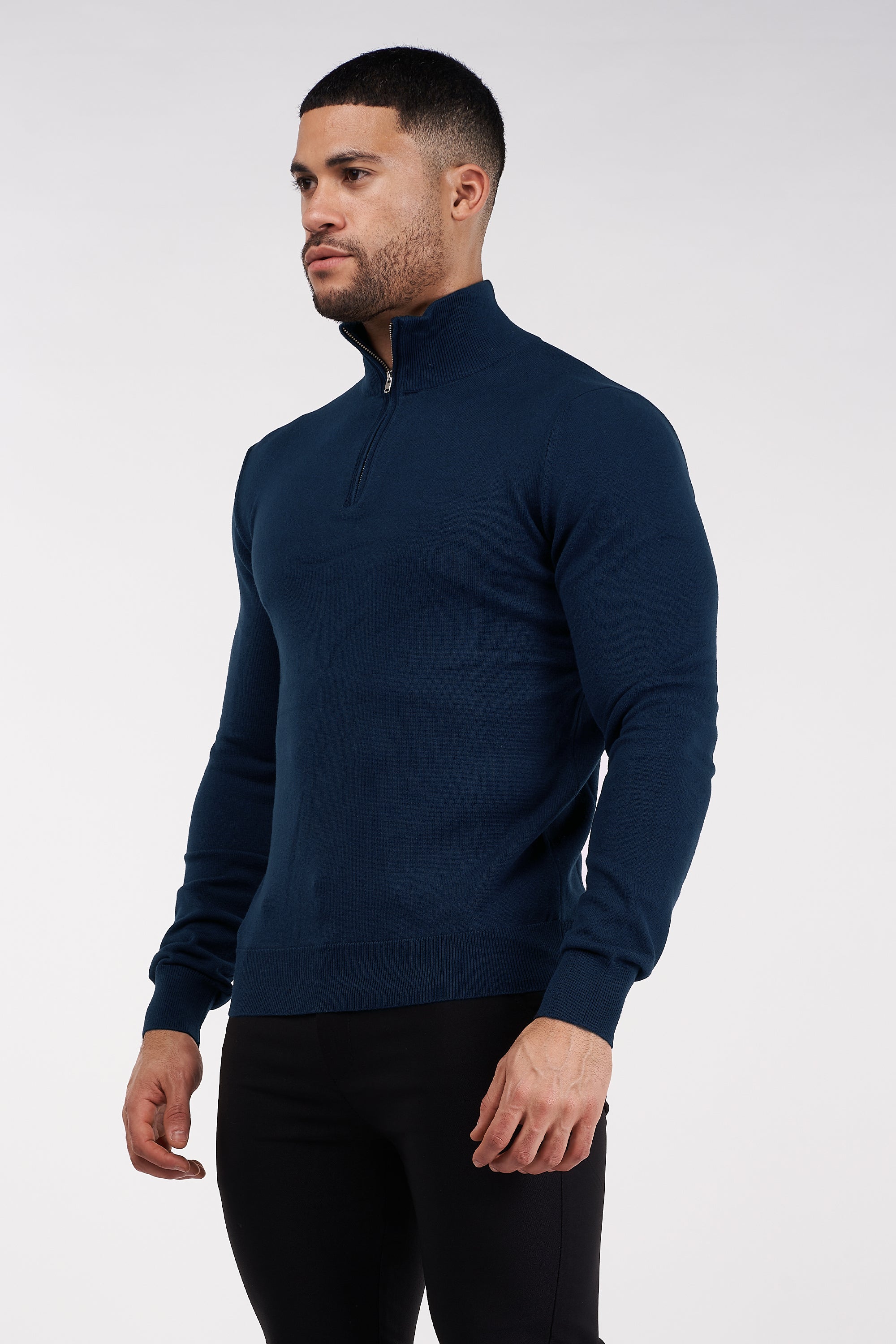 THE SANTONI - HALF ZIP SWEATER - BLUE - ICON. AMSTERDAM