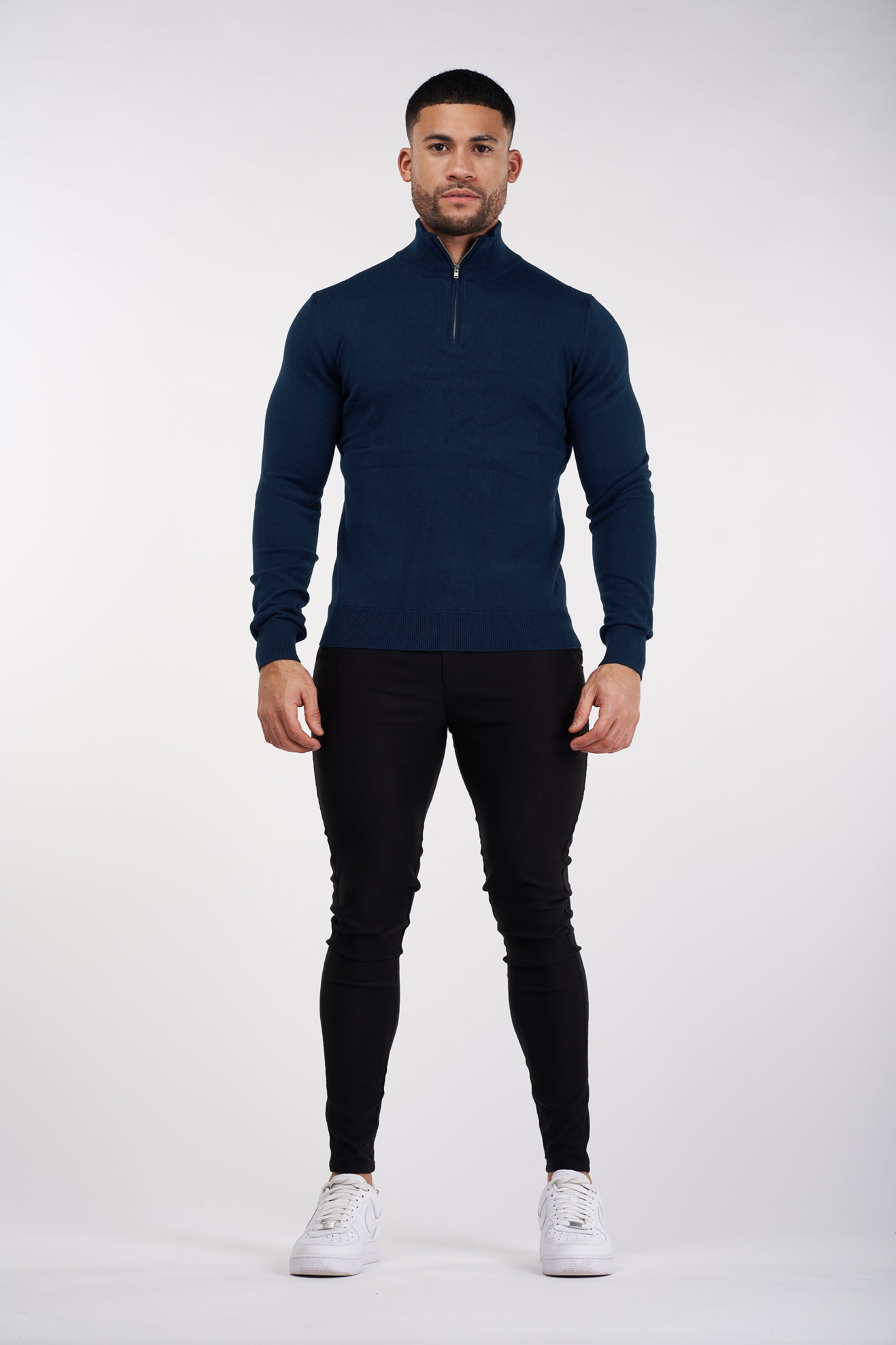 THE SANTONI - HALF ZIP SWEATER - BLUE - ICON. AMSTERDAM