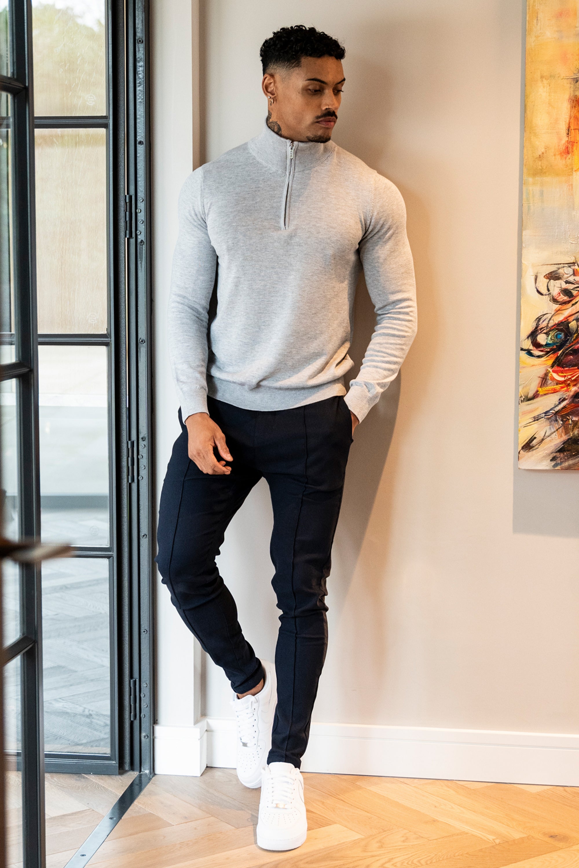 THE SANTONI - HALF ZIP SWEATER - GREY - ICON. AMSTERDAM