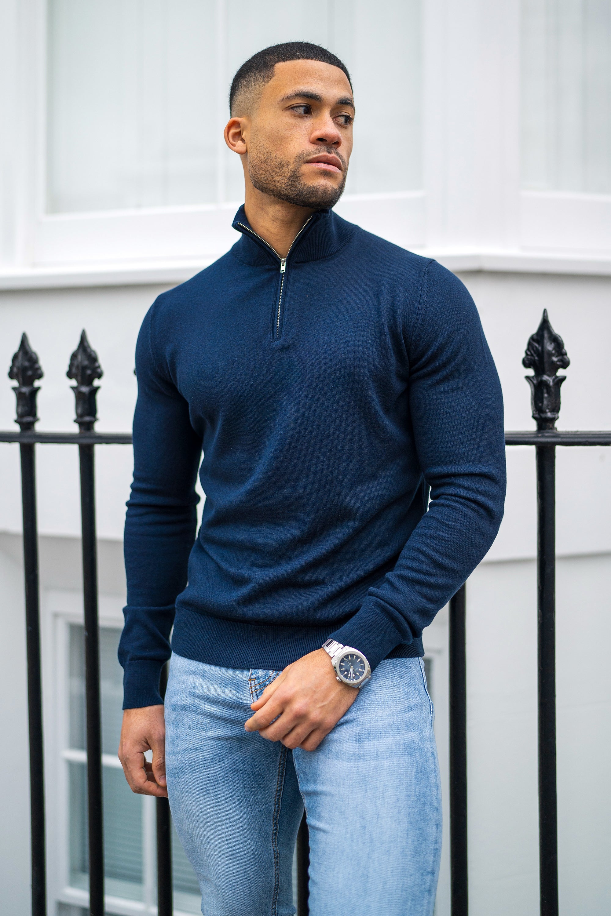 THE SANTONI - HALF ZIP SWEATER - BLUE - ICON. AMSTERDAM