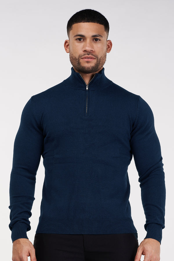 THE SANTONI - HALF ZIP SWEATER - BLUE - ICON. AMSTERDAM