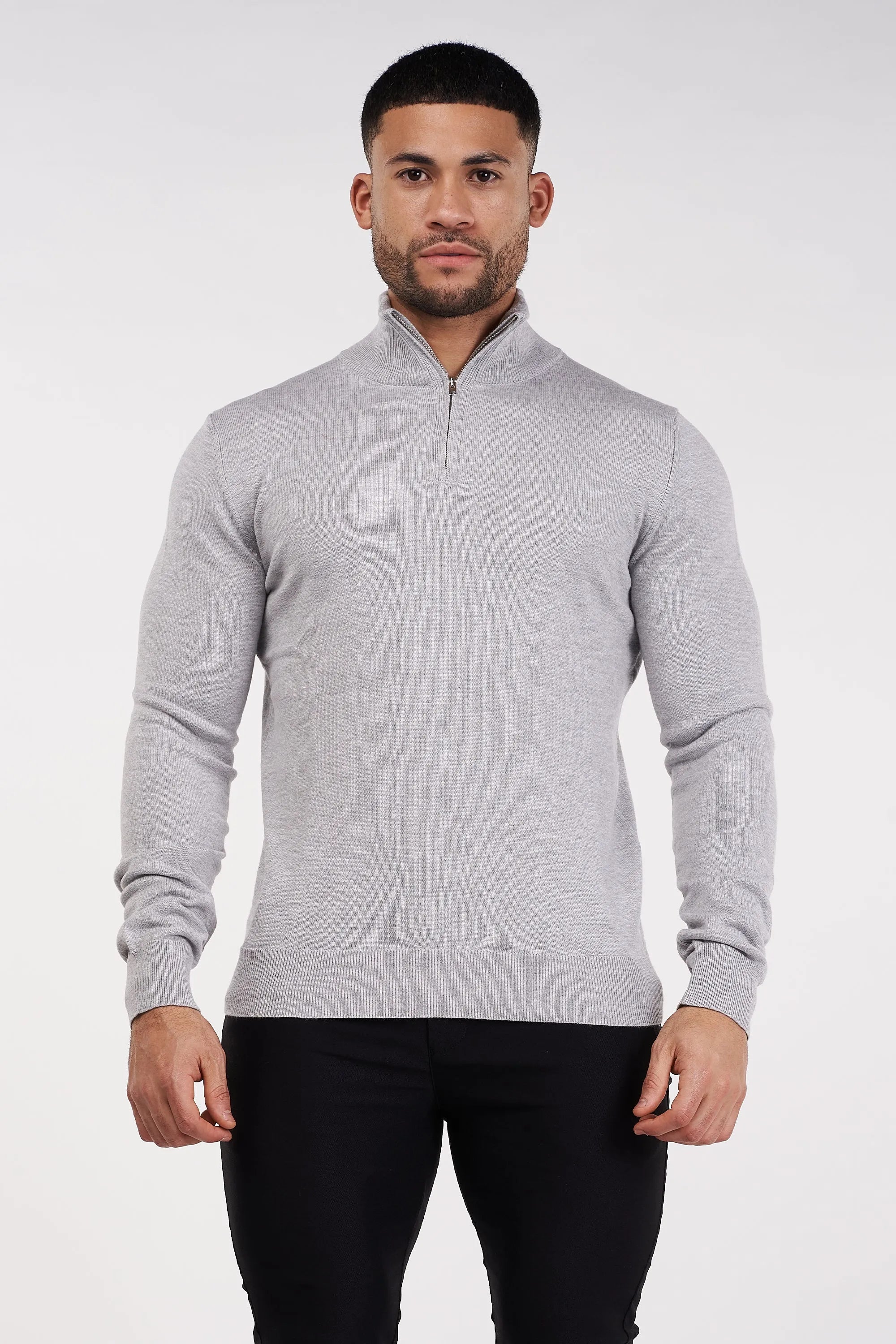 THE SANTONI - HALF ZIP SWEATER - GREY - ICON. AMSTERDAM