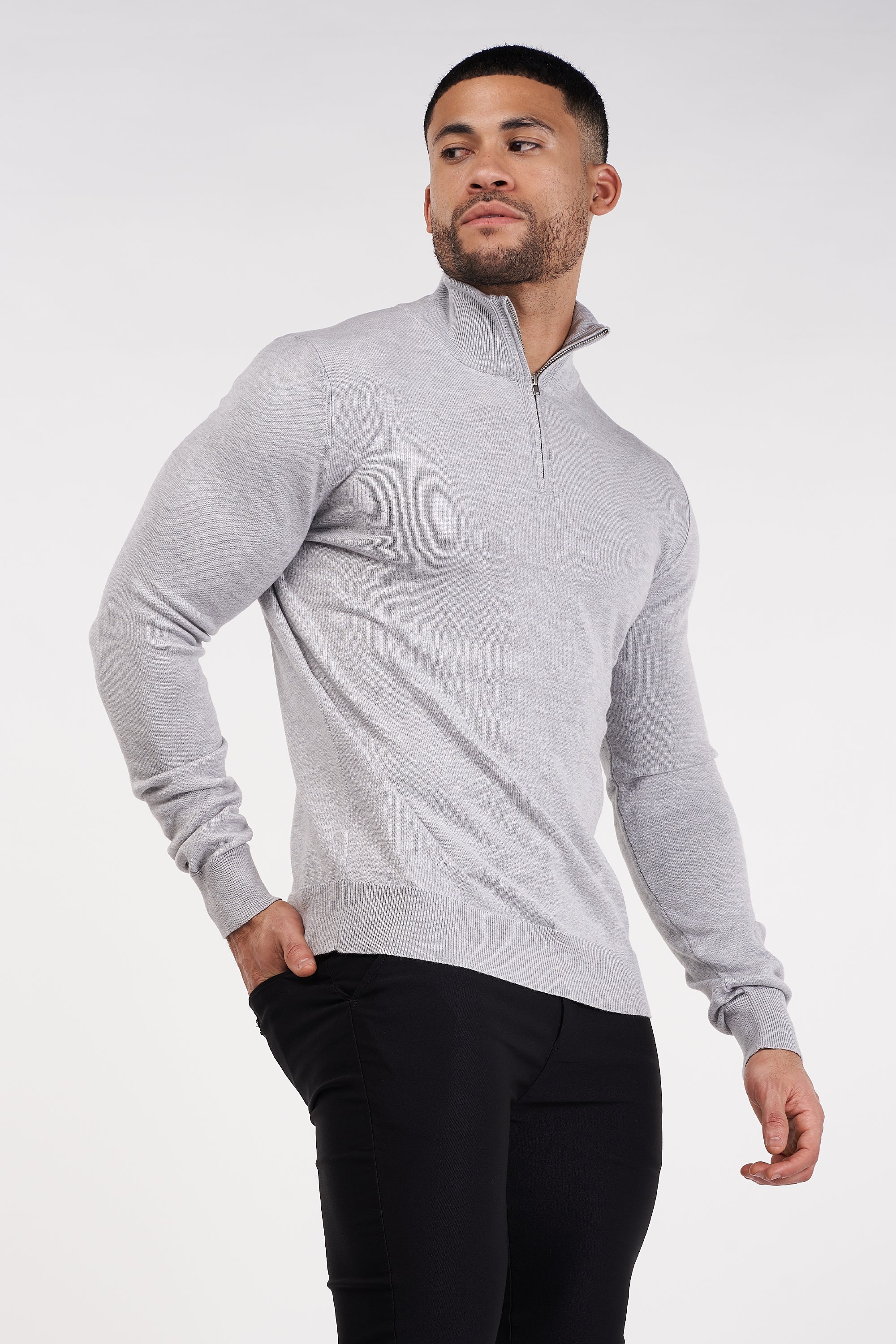 THE SANTONI - HALFZIP SWEATER - GREY - ICON. AMSTERDAM